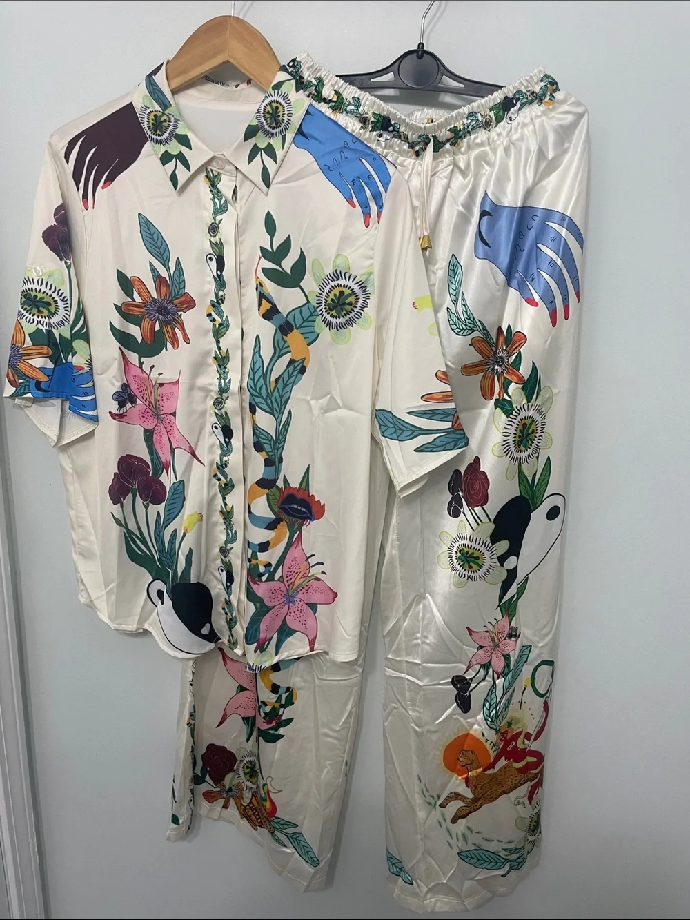 Floral Print Wide-Leg matching set cream with Multi colors